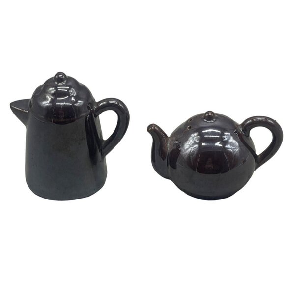 vintage salt & pepper shakers tea pot coffee pot dark brown made in Japan READ - Picture 1 of 7